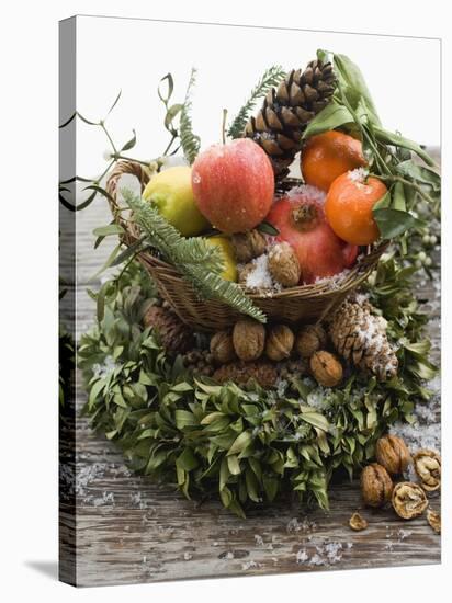 Christmas Decoration: Fruit, Nuts, Cones and Box Wreath-null-Stretched Canvas