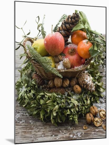 Christmas Decoration: Fruit, Nuts, Cones and Box Wreath-null-Mounted Photographic Print