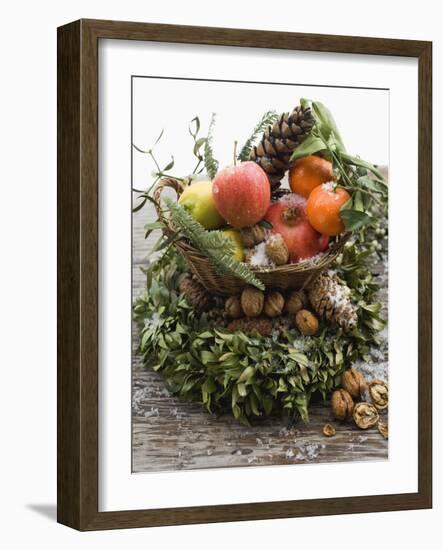 Christmas Decoration: Fruit, Nuts, Cones and Box Wreath-null-Framed Photographic Print