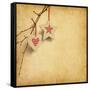 Christmas Decoration Hanging over Old Paper Background-A_nella-Framed Stretched Canvas