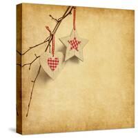 Christmas Decoration Hanging over Old Paper Background-A_nella-Stretched Canvas