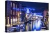 Christmas Decoration on a Canal at Night, Murano, Venice, UNESCO World Heritage Site, Veneto, Italy-Christian Kober-Stretched Canvas