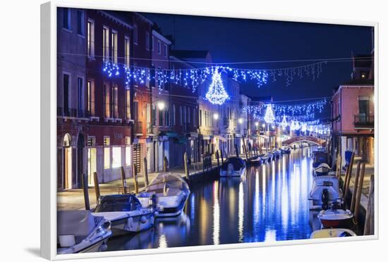 Christmas Decoration on a Canal at Night, Murano, Venice, UNESCO World Heritage Site, Veneto, Italy-Christian Kober-Framed Photographic Print