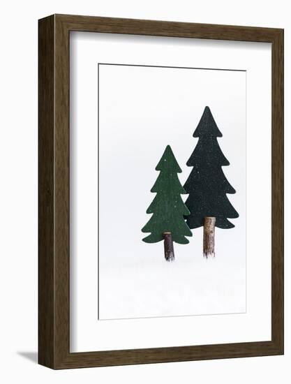 Christmas Decoration, Still Life Made of Wood, Fir Trees in Winter-Petra Daisenberger-Framed Photographic Print