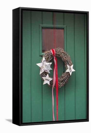 Christmas Decoration, Wreath on Front Door, Wertheim, Germany-Lisa S. Engelbrecht-Framed Stretched Canvas