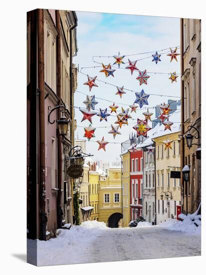 Christmas decorations at Grodzka Street, Old Town, winter, Lublin, Lublin Voivodeship, Poland-Karol Kozlowski-Stretched Canvas