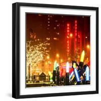 Christmas Decorations in front of the Radio City Music Hall in the Snow on a Winter Night-Philippe Hugonnard-Framed Premium Photographic Print