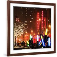 Christmas Decorations in front of the Radio City Music Hall in the Snow on a Winter Night-Philippe Hugonnard-Framed Photographic Print