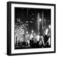 Christmas Decorations in front of the Radio City Music Hall in the Snow on a Winter Night-Philippe Hugonnard-Framed Photographic Print