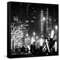 Christmas Decorations in front of the Radio City Music Hall in the Snow on a Winter Night-Philippe Hugonnard-Framed Stretched Canvas