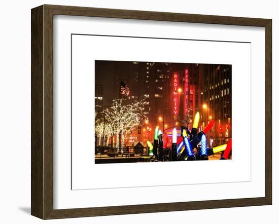 Christmas Decorations in front of the Radio City Music Hall in the Snow on a Winter Night-Philippe Hugonnard-Framed Art Print