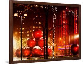 Christmas Decorations in front of the Radio City Music Hall in the Snow-Philippe Hugonnard-Framed Photographic Print