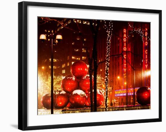 Christmas Decorations in front of the Radio City Music Hall in the Snow-Philippe Hugonnard-Framed Photographic Print