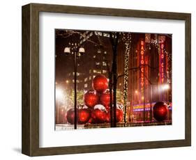 Christmas Decorations in front of the Radio City Music Hall in the Snow-Philippe Hugonnard-Framed Art Print