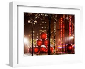 Christmas Decorations in front of the Radio City Music Hall in the Snow-Philippe Hugonnard-Framed Art Print