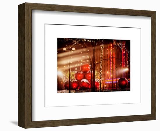 Christmas Decorations in front of the Radio City Music Hall in the Snow-Philippe Hugonnard-Framed Art Print