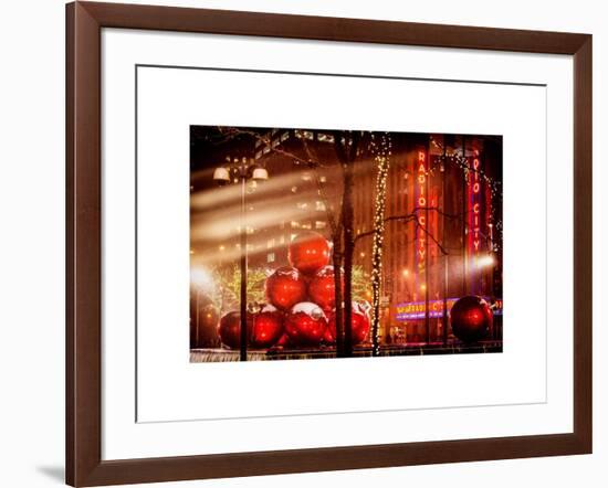 Christmas Decorations in front of the Radio City Music Hall in the Snow-Philippe Hugonnard-Framed Art Print