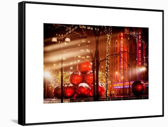 Christmas Decorations in front of the Radio City Music Hall in the Snow-Philippe Hugonnard-Framed Stretched Canvas