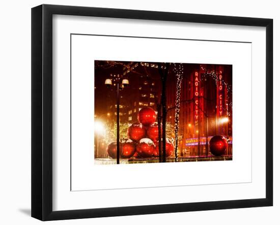 Christmas Decorations in front of the Radio City Music Hall in the Snow-Philippe Hugonnard-Framed Art Print