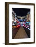 Christmas decorations in Regent Street with light trails, London-Ed Hasler-Framed Photographic Print