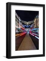 Christmas decorations in Regent Street with light trails, London-Ed Hasler-Framed Photographic Print