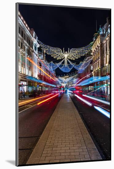 Christmas decorations in Regent Street with light trails, London-Ed Hasler-Mounted Photographic Print