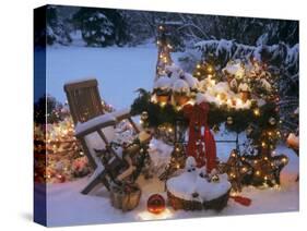 Christmas Decorations on a Snowy Terrace-Elke Borkowski-Stretched Canvas