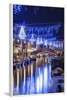 Christmas Decorations Reflected in a Canal, Murano, Venice, Veneto, Italy-Christian Kober-Framed Photographic Print