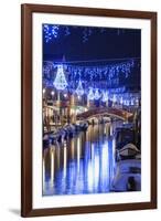 Christmas Decorations Reflected in a Canal, Murano, Venice, Veneto, Italy-Christian Kober-Framed Photographic Print