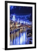 Christmas Decorations Reflected in a Canal, Murano, Venice, Veneto, Italy-Christian Kober-Framed Photographic Print