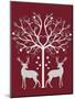 Christmas Des - Deer and Heart Tree, Grey on Red-Fab Funky-Mounted Art Print