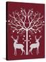 Christmas Des - Deer and Heart Tree, Grey on Red-Fab Funky-Stretched Canvas