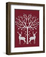 Christmas Des - Deer and Heart Tree, Grey on Red-Fab Funky-Framed Art Print