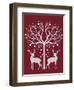 Christmas Des - Deer and Heart Tree, Grey on Red-Fab Funky-Framed Art Print