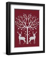 Christmas Des - Deer and Heart Tree, Grey on Red-Fab Funky-Framed Art Print