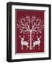 Christmas Des - Deer and Heart Tree, Grey on Red-Fab Funky-Framed Art Print