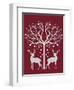 Christmas Des - Deer and Heart Tree, Grey on Red-Fab Funky-Framed Art Print