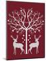 Christmas Des - Deer and Heart Tree, Grey on Red-Fab Funky-Mounted Art Print