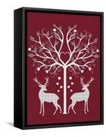 Christmas Des - Deer and Heart Tree, Grey on Red-Fab Funky-Framed Stretched Canvas