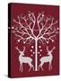 Christmas Des - Deer and Heart Tree, Grey on Red-Fab Funky-Stretched Canvas