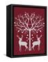 Christmas Des - Deer and Heart Tree, Grey on Red-Fab Funky-Framed Stretched Canvas