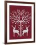 Christmas Des - Deer and Heart Tree, Grey on Red-Fab Funky-Framed Art Print