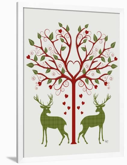 Christmas Des - Deer and Heart Tree, On Cream-Fab Funky-Framed Art Print