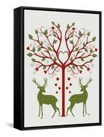 Christmas Des - Deer and Heart Tree, On Cream-Fab Funky-Framed Stretched Canvas