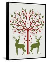 Christmas Des - Deer and Heart Tree, On Cream-Fab Funky-Framed Stretched Canvas