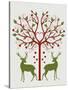 Christmas Des - Deer and Heart Tree, On Cream-Fab Funky-Stretched Canvas