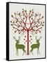 Christmas Des - Deer and Heart Tree, On Cream-Fab Funky-Framed Stretched Canvas