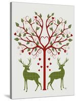 Christmas Des - Deer and Heart Tree, On Cream-Fab Funky-Stretched Canvas
