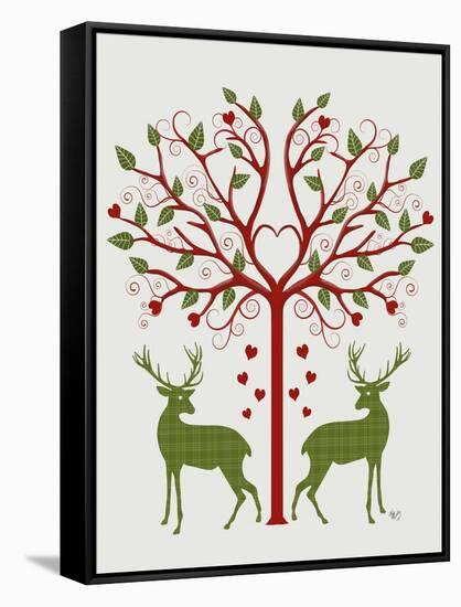 Christmas Des - Deer and Heart Tree, On Cream-Fab Funky-Framed Stretched Canvas