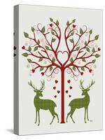 Christmas Des - Deer and Heart Tree, On Cream-Fab Funky-Stretched Canvas